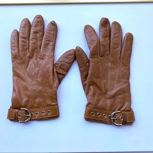 Coach Women’s Tan Leather Cashmere Gloves - 7.5